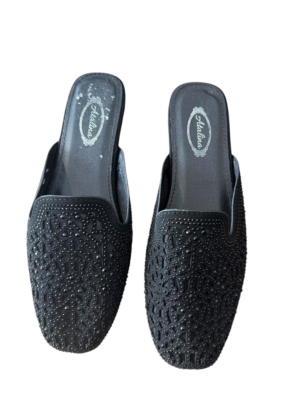 NEVER WORN- Black Embellished Slip-On Mules for Women- SIZE 6